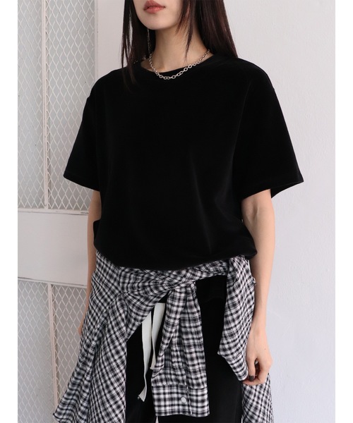 Didot.showroom（ディドット ショールーム）の「【DIDOT.】ベロアTEE（Tシャツ/カットソー・レディース・ベージュ/ブラウン/ヘザーグレー/アイボリー/ブラック・FREE）」の3枚目の写真