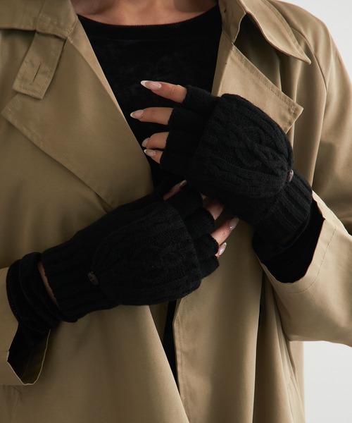 SETUP7(セットアップセブン)の「【SETUP7】ケーブル編み裏ボア2WAY手袋 WINGI(手袋・レディース・ブラック/ベージュ/ダークグレー・FREE)」の15枚目の写真