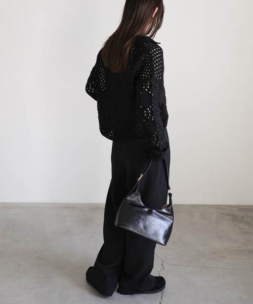 select MOCA(セレクトモカ)の「透かし編みスキッパーニット(ニット/セーター・レディース・オフホワイト/ブラック/ライトグレー・FREE)」の10枚目の写真