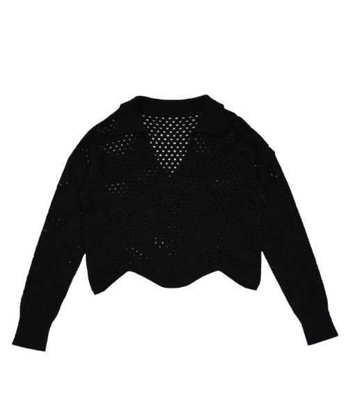select MOCA(セレクトモカ)の「透かし編みスキッパーニット(ニット/セーター・レディース・オフホワイト/ブラック/ライトグレー・FREE)」の12枚目の写真