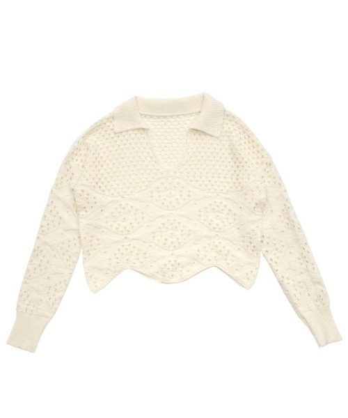 select MOCA(セレクトモカ)の「透かし編みスキッパーニット(ニット/セーター・レディース・オフホワイト/ブラック/ライトグレー・FREE)」の11枚目の写真