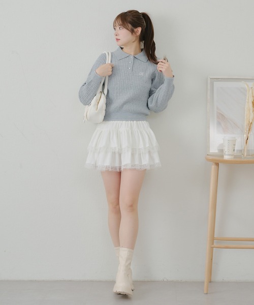 Another Branch olive des olive(アナザーブランチオリーブデオリーブ)の「ハート釦ケーブルポロKT(ニット/セーター・レディース・アイボリー/サックスブルー/イエロー/ネイビー・FREE)」の9枚目の写真