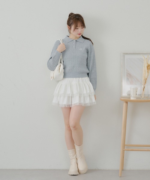 Another Branch olive des olive(アナザーブランチオリーブデオリーブ)の「ハート釦ケーブルポロKT(ニット/セーター・レディース・アイボリー/サックスブルー/イエロー/ネイビー・FREE)」の10枚目の写真