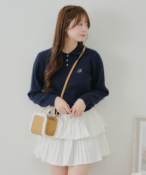 Another Branch olive des olive(アナザーブランチオリーブデオリーブ)の「ハート釦ケーブルポロKT(ニット/セーター・レディース・アイボリー/サックスブルー/イエロー/ネイビー・FREE)」の13枚目の写真