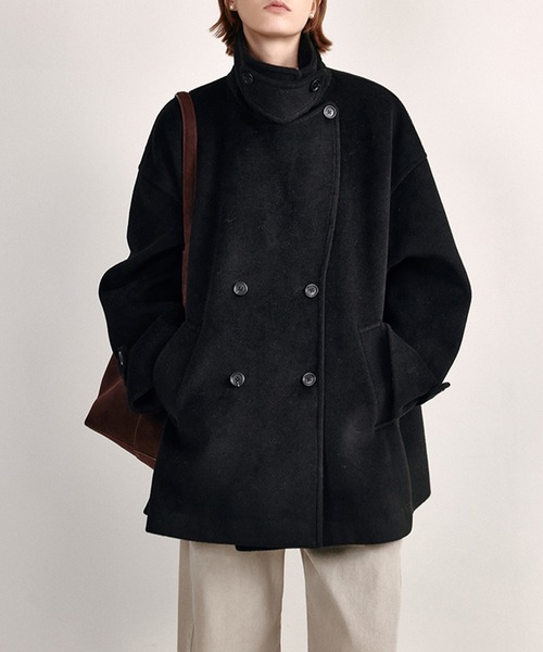 【tomocoさま専用】SALON ウールリバーフーデッドハーフコート tomocoさま専用】SALON ウールリバーフーデッドハーフコート