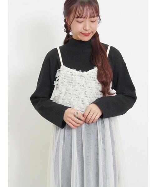 Samansa Mos2（サマンサ モスモス）の「◎リブ編みハイネックニット（ニット/セーター・レディース・キナリ/ブラック/ベージュ/グレー・M-L/S-M）」の3枚目の写真