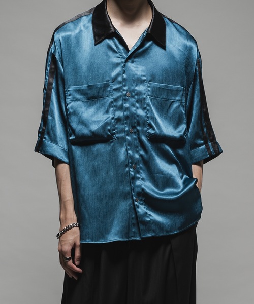 Striped crepe satin bowling shirts/楊柳サテンボーリング