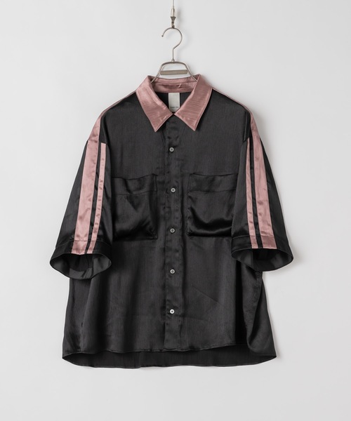 Striped crepe satin bowling shirts/楊柳サテンボーリング