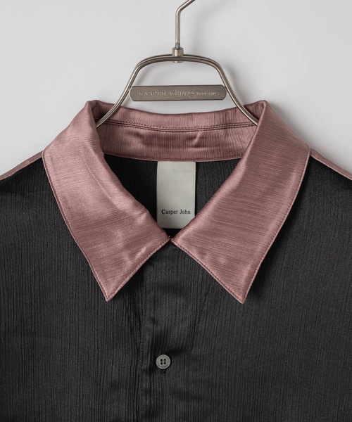 Striped crepe satin bowling shirts/楊柳サテンボーリング