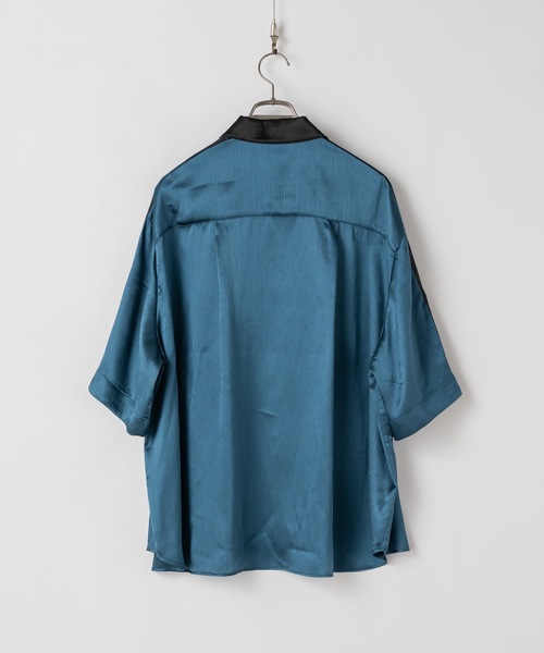 Striped crepe satin bowling shirts/楊柳サテンボーリング