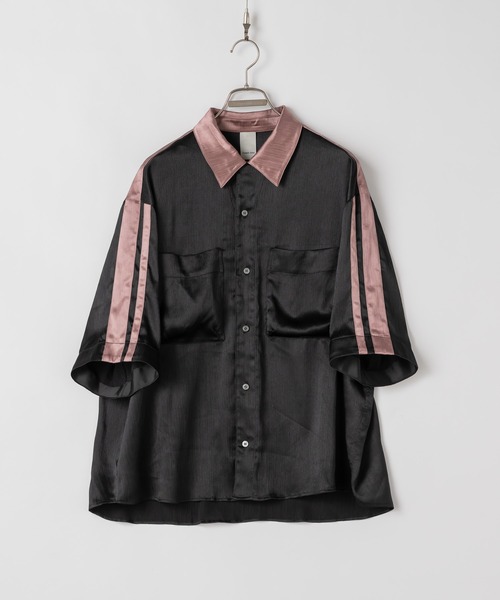 Casper John セットアップ +フリンジシャツ＋ポールスミスピアス Striped crepe satin bowling shirts/楊柳サテンボーリング