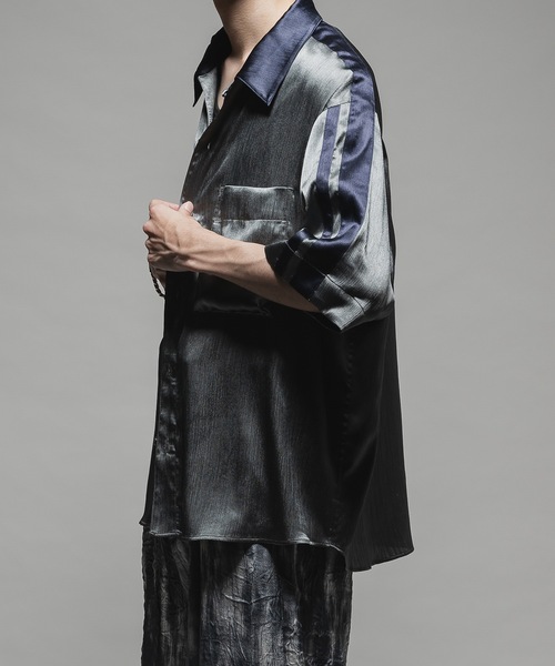 Striped crepe satin bowling shirts/楊柳サテンボーリング