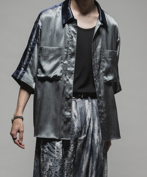 CASPER JOHN（キャスパージョン）の「Striped crepe satin bowling shirts/楊柳サテンボーリングシャツ（シャツ/ブラウス・メンズ・ブラック/グレー/ブルー・X-SMALL/SMALL/MEDIUM/LARGE）」の17枚目の写真