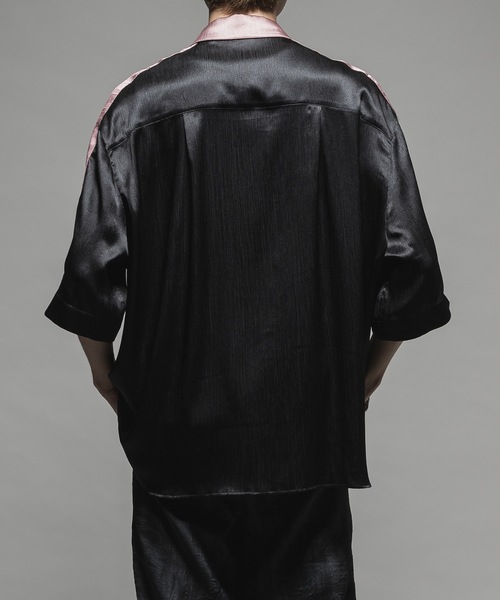 Striped crepe satin bowling shirts/楊柳サテンボーリング