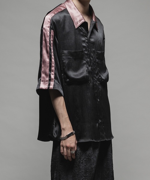 CASPER JOHN（キャスパージョン）の「Striped crepe satin bowling shirts/楊柳サテンボーリングシャツ（シャツ/ブラウス・メンズ・ブラック/グレー/ブルー・X-SMALL/SMALL/MEDIUM/LARGE）」の7枚目の写真