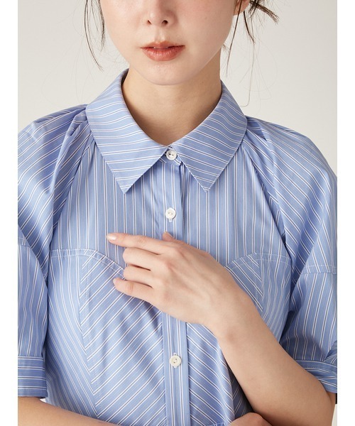 child woman パフスリーブフレアシャツワンピース　新品 セール】パフスリーブフレアシャツワンピース（ワンピース