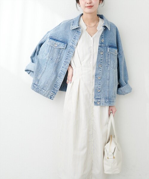 natural couture(ナチュラルクチュール)の「タックシャツワンピース(ワンピース・レディース・ブルー/オフホワイト/ピンク/ベージュ/イエロー・FREE/LARGE)」の13枚目の写真