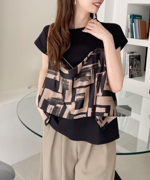 超人気✿春夏◎エディフィス　パネルドッキング Tシャツ　1.7万　コットン　L セール】【Eclat one】スカーフドッキング ビスチェ風デザイン T