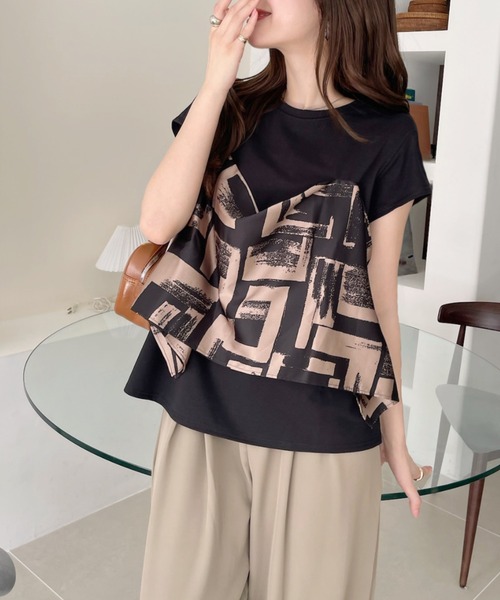 Eclat one(エクラワン)の「【Eclat one】スカーフドッキング ビスチェ風デザイン Tシャツ(Tシャツ/カットソー・レディース・オフホワイト/ブラック・FREE)」の15枚目の写真