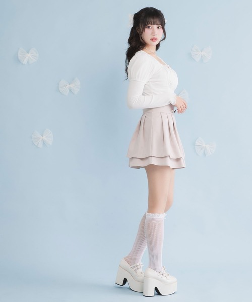 DearMyLoveRose(ディアマイラブローズ)の「ヨークフリルリボンパフ袖カットトップス【大きいサイズ有】(Tシャツ/カットソー・レディース・ホワイト/グレー/ライトグレー/ブラック/ホワイト系その他/ピンクベージュ・SMALL/3L/LL/LARGE/MEDIUM)」の10枚目の写真