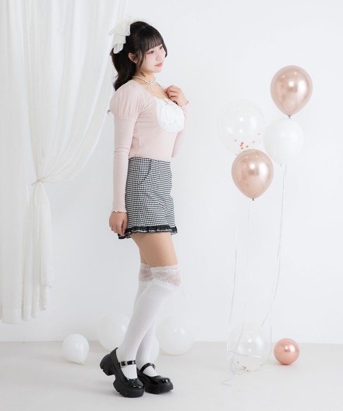 DearMyLoveRose(ディアマイラブローズ)の「ヨークフリルリボンパフ袖カットトップス【大きいサイズ有】(Tシャツ/カットソー・レディース・ホワイト/グレー/ライトグレー/ブラック/ホワイト系その他/ピンクベージュ・SMALL/3L/LL/LARGE/MEDIUM)」の13枚目の写真