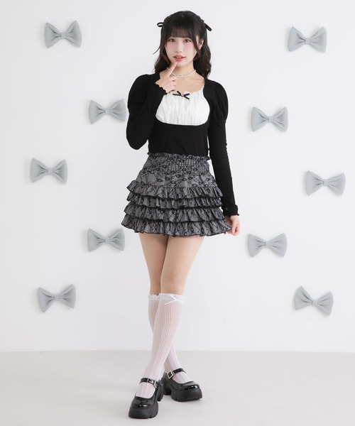 DearMyLoveRose(ディアマイラブローズ)の「ヨークフリルリボンパフ袖カットトップス【大きいサイズ有】(Tシャツ/カットソー・レディース・ホワイト/グレー/ライトグレー/ブラック/ホワイト系その他/ピンクベージュ・SMALL/3L/LL/LARGE/MEDIUM)」の18枚目の写真