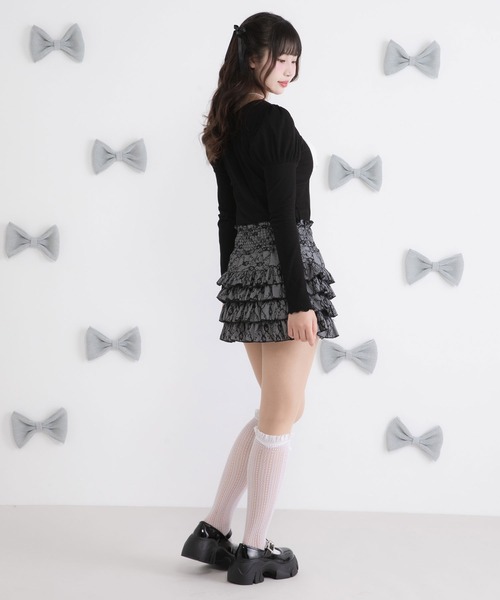 DearMyLoveRose(ディアマイラブローズ)の「ヨークフリルリボンパフ袖カットトップス【大きいサイズ有】(Tシャツ/カットソー・レディース・ホワイト/グレー/ライトグレー/ブラック/ホワイト系その他/ピンクベージュ・SMALL/3L/LL/LARGE/MEDIUM)」の19枚目の写真