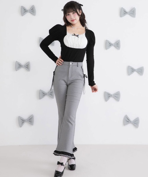 DearMyLoveRose(ディアマイラブローズ)の「ヨークフリルリボンパフ袖カットトップス【大きいサイズ有】(Tシャツ/カットソー・レディース・ホワイト/グレー/ライトグレー/ブラック/ホワイト系その他/ピンクベージュ・SMALL/3L/LL/LARGE/MEDIUM)」の22枚目の写真