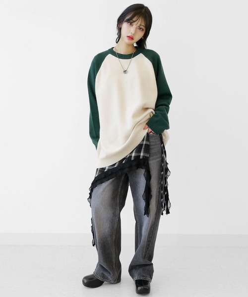minsobi(ミンソビ)の「レイヤードレース付き チェック柄 アシンメトリーラップスカート(スカート・レディース・ブラック/ブラウン・FREE)」の10枚目の写真
