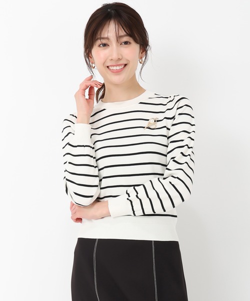 MISCH MASCH(ミッシュマッシュ)の「ブローチ付きラメバリエーションニット(ニット/セーター・レディース・ホワイト/シルバー/ホワイト×ブラック/イエロー・フリ-)」の6枚目の写真