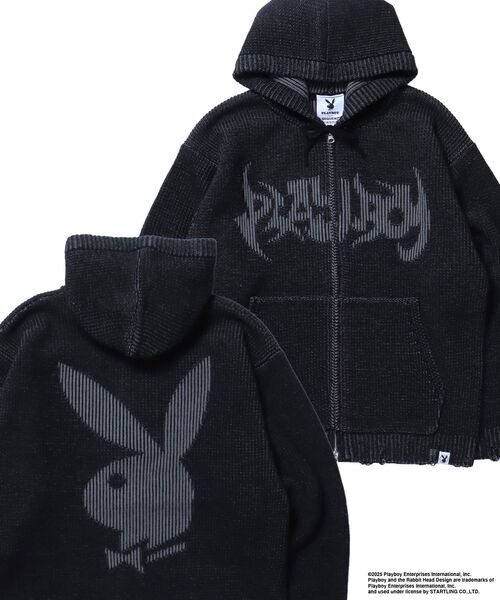 PLAYBOY（プレイボーイ）の「【SEQUENZ（シークエンズ）】PB RHD KNIT ZIP PK / プレイボーイ ジャケット ニット フルジップ センターロゴ（パーカー・メンズ・ブラック/ブルーグレー・SMALL/MEDIUM/LARGE）」の14枚目の写真