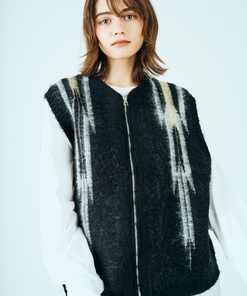TOWNCRAFT / タウンクラフト SHAGGY PATTERN ZIP VEST シャギーニット ジップアップベスト