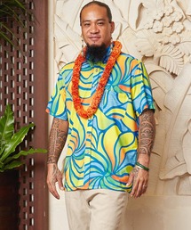【Maunaloa】Ocean Blue Bird ネオンハイビMEN'Sシャツ