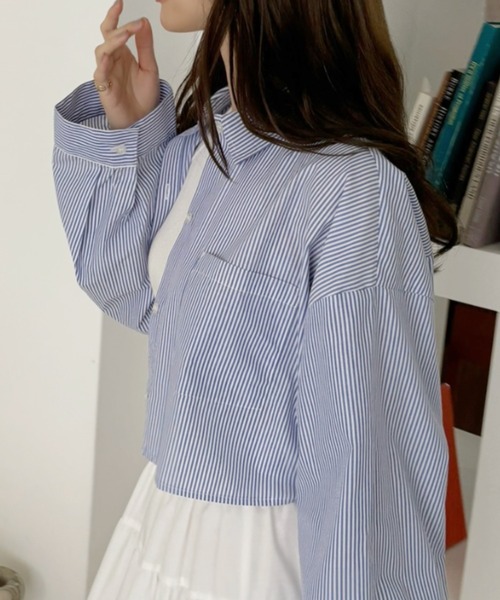 TREOVER(トレオーバー)の「【羽織に大活躍】ポケット付きクロップド丈シャツ(シャツ/ブラウス・レディース・ベージュ系/グリーン系/サックスブルー系/ブルー系/ピンク系/レッド系/オフホワイト・FREE)」の21枚目の写真