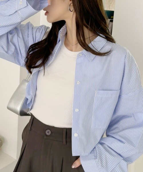 TREOVER(トレオーバー)の「【羽織に大活躍】ポケット付きクロップド丈シャツ(シャツ/ブラウス・レディース・ベージュ系/グリーン系/サックスブルー系/ブルー系/ピンク系/レッド系/オフホワイト・FREE)」の17枚目の写真