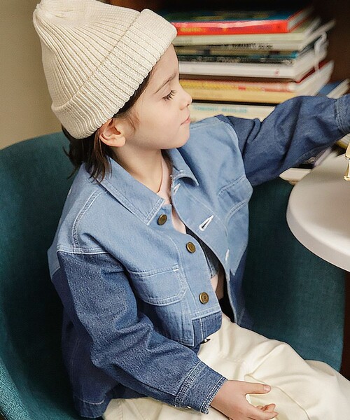 BRANSHES（ブランシェス）の「配色デニムジャケット（デニムジャケット・キッズ・ブルー・140/130/120/110/100/90/150）」の5枚目の写真