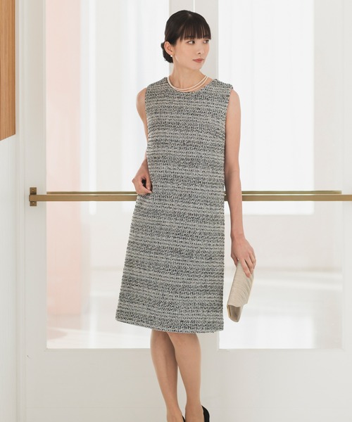 Rebloom（リブルーム Rebloom Reb loom）の「【セットアップ対応/洗える/セレモニースーツ】ツイードノースリーブワンピース 単品 ≪卒園式 入園式 ママスーツ≫（スーツスカート・レディース・ホワイト/ブラック・S/L/M）」の2枚目の写真