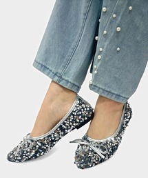 スパンコールポンティッドトゥフラットパンプス