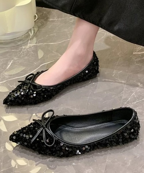 ampm（エーエムピーエム）の「スパンコールポンティッドトゥフラットパンプス（パンプス・レディース・シルバー/ブラック・40/39/38/37/36/35）」の10枚目の写真