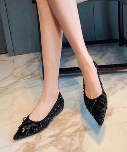 ampm（エーエムピーエム）の「スパンコールポンティッドトゥフラットパンプス（パンプス・レディース・シルバー/ブラック・40/39/38/37/36/35）」の15枚目の写真