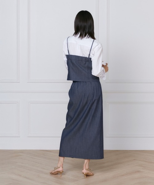 INED（イネド）の「デニム風ビスチェ【セットアップ対応】（シャツ/ブラウス・レディース・インディゴブルー・7号/9号）」の4枚目の写真