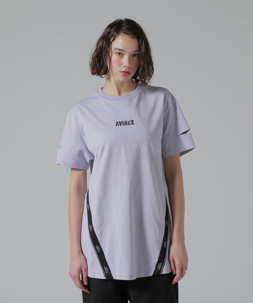 AVIREX(アヴィレックス)の「CUFFS OPEN LOGO TAPE EMBROIDERED ONEPIECE/カフスオープンロゴテープ刺繍ワンピース(ワンピース・レディース・ブラック/パープル/ホワイト系2・F)」の3枚目の写真