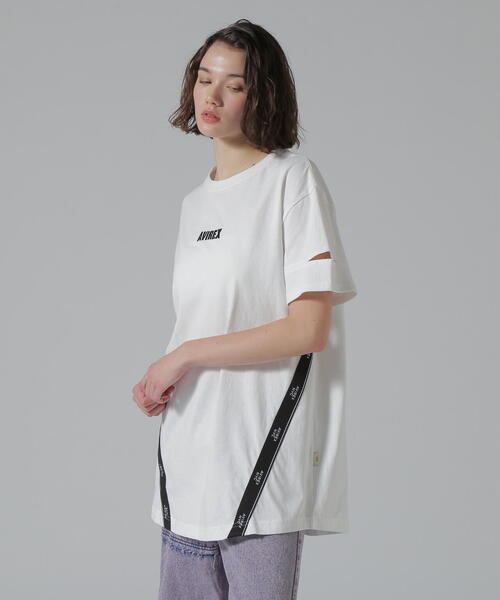 AVIREX(アヴィレックス)の「CUFFS OPEN LOGO TAPE EMBROIDERED ONEPIECE/カフスオープンロゴテープ刺繍ワンピース(ワンピース・レディース・ブラック/パープル/ホワイト系2・F)」の17枚目の写真