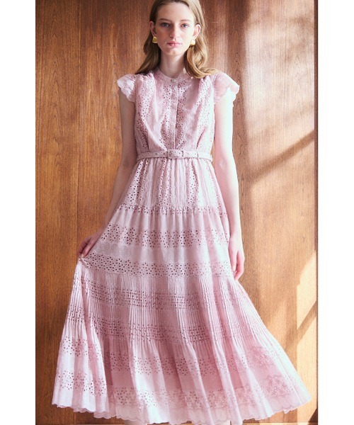 Estella.K スタンドボーダーレースティアードドレス Haute Summer Dress -BEG.pnk- – Estella.K