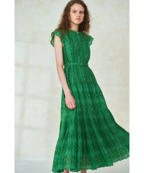 Estella.K 前開き総レースシャツワンピース 白 フリーサイズ フレア Veronica Belted Dress スタンドレースシャツドレス（ワンピース