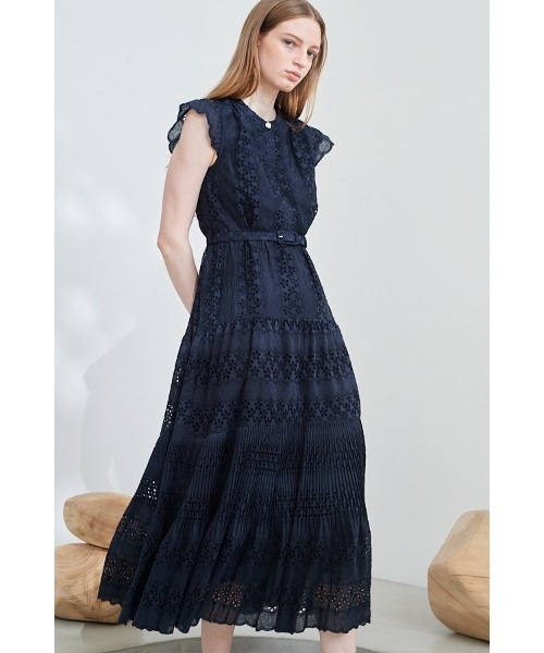 Veronica Belted Dress スタンドレースシャツドレス（ワンピース
