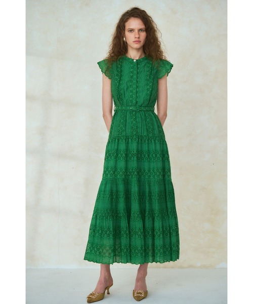 Veronica Belted Dress スタンドレースシャツドレス（ワンピース