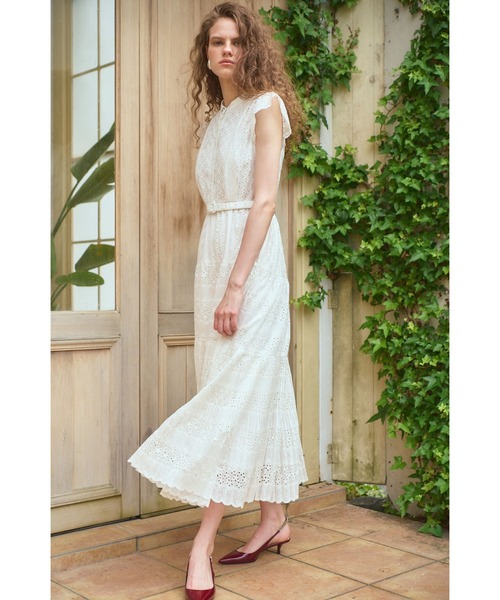 Estella.K（エステラケー）の「Veronica Belted Dress スタンドレースシャツドレス（ワンピース・レディース・ピンク系/グリーン/ホワイト/ネイビー/パープル・FREE）」の7枚目の写真