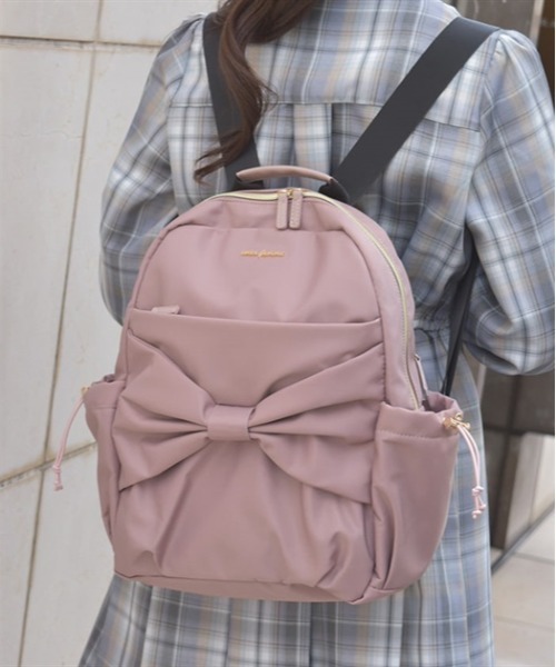 axes femme（アクシーズファム）の「リボン付撥水ナイロンリュック（バックパック/リュック・レディース・ピンク/ブラック/ワイン/ネイビー・FREE）」の3枚目の写真