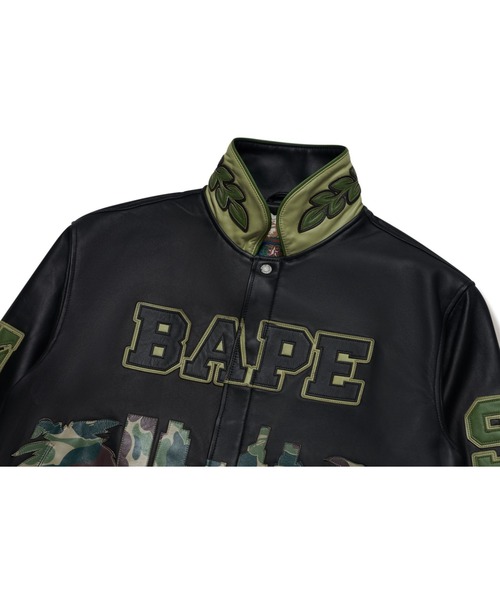 BAPE X JEFF HAMILTON ABC CAMO MULTI LOGO LEATHER JACKET
